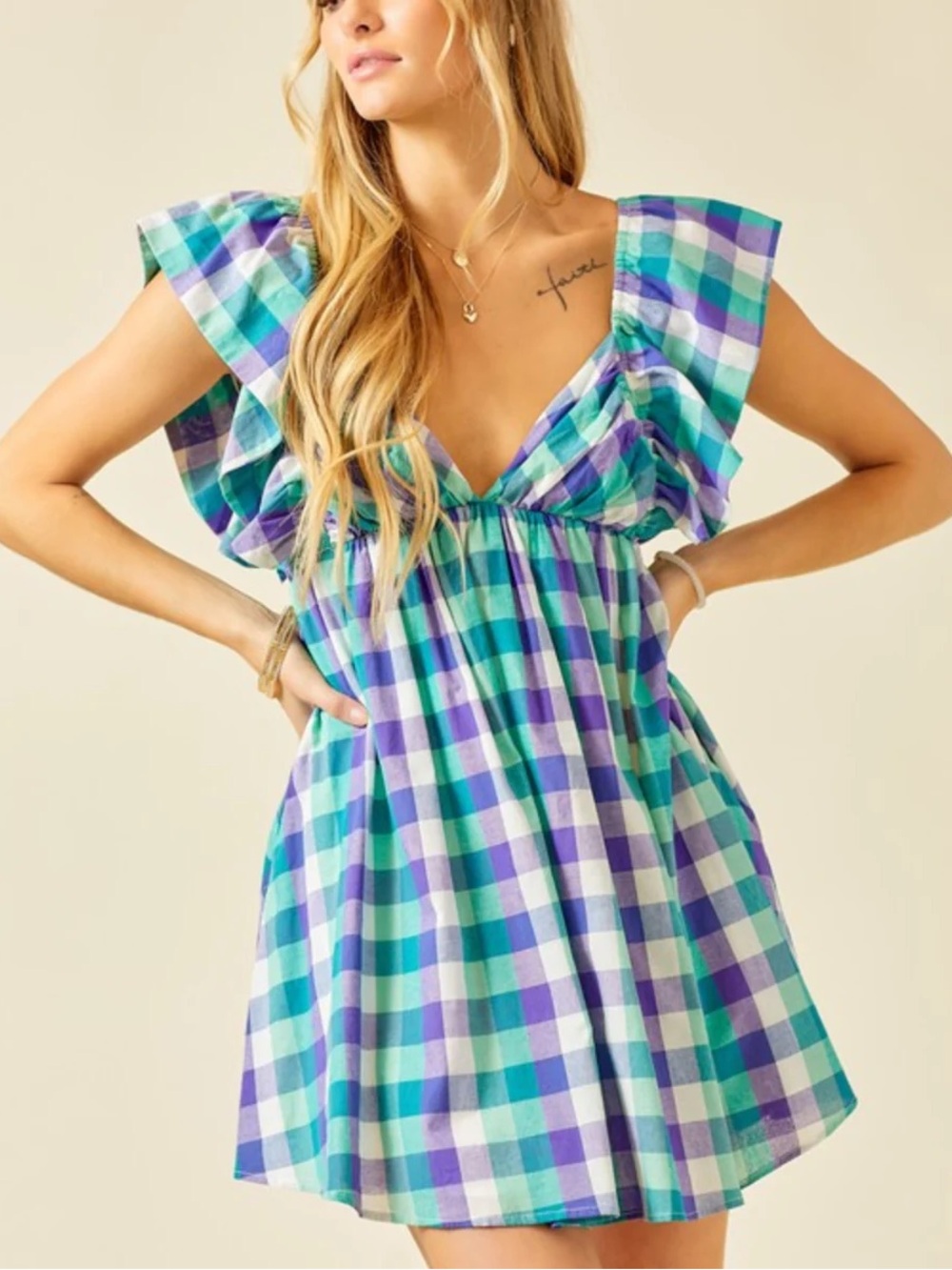 Day & Moon Plaid Tie Back Mini Dress NWT Small Cotton